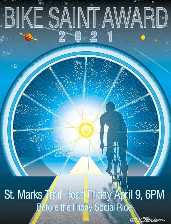 Bike Saint Award poster 2021, Ride into the Light.