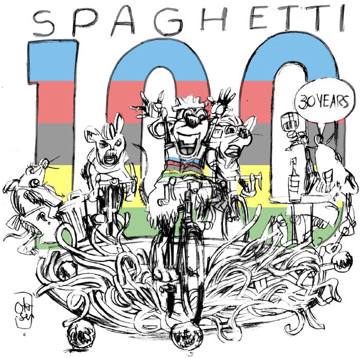 Pencil sketch for theme, Spaghetti 100, 2013